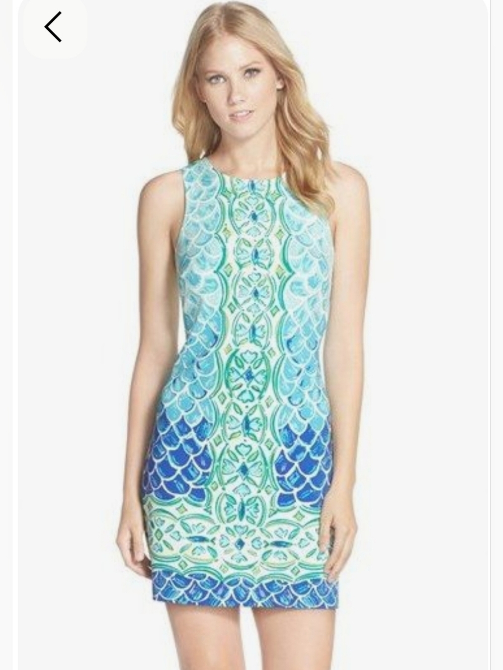 Lilly Pulitzer Perla Shift Dress Size M Blue Green Mermaid Print Resortwear